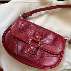 Tommy Hilfiger red crocodile mini hobo handbag